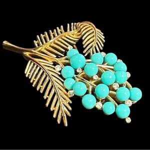 Vintage Brooch Pin Trifari Alfred Philippe turquoise flower